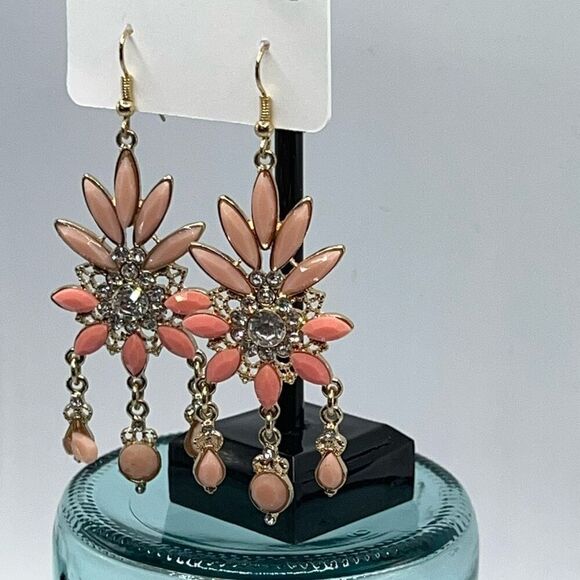 Baubles Gold Coral Crystal Dangle Earrings $16 ea or bundle 3/$25 - Picture 2 of 5